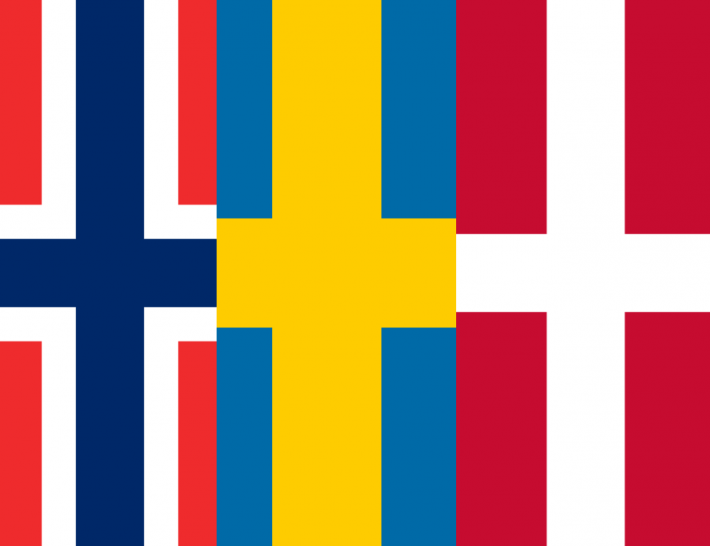 Nordic flags side by side - Scandinavian languages